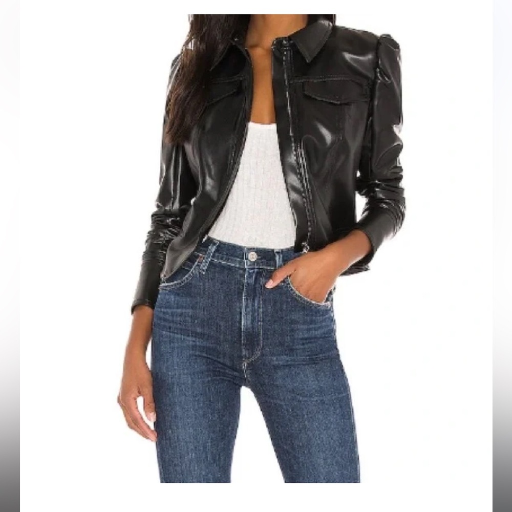 Jonathan Simkhai Wyatt Vegan Leather Black Puff Sleeve Jacket XS